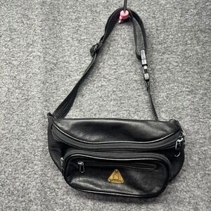 Uniko Fanny Pack Unisex OS Black Leather Multi-Pocket Waist Bag Hip Belt 2124